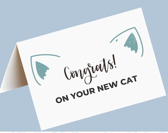 Nieuwe kattenkaart afdrukbaar, kattenoren, gefeliciteerd nieuwe kat, wenskaarten kat, nieuwe kitten- of kattenkaarten, gefeliciteerd met je nieuwe kattenkaarten, pdf