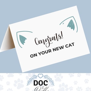 Nouveau chat carte imprimable, oreilles de chat, félicitations nouveau chat, cartes de voeux chat, nouveau chaton ou cartes de chat, félicitations pour vos nouvelles cartes de chat, pdf