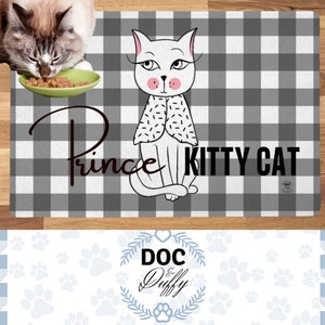Prince Kitty Cat Food Mat: Checkered Pet Placemat, Non-Slip Rubber Base