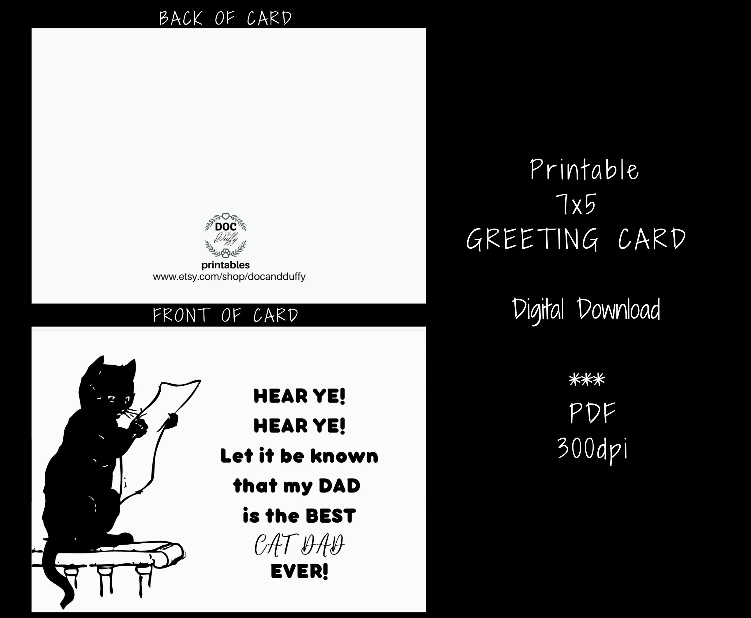 Printable Cat Dad Card, Father's Day Cat Card, From the Cat Father's ...
