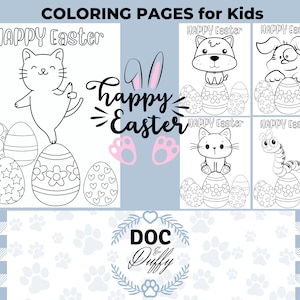 Printable Easter Coloring Pages for Kids, Easter easy coloring pages, printable cute cat, simple coloring pages, Easter coloring sheets, pdf