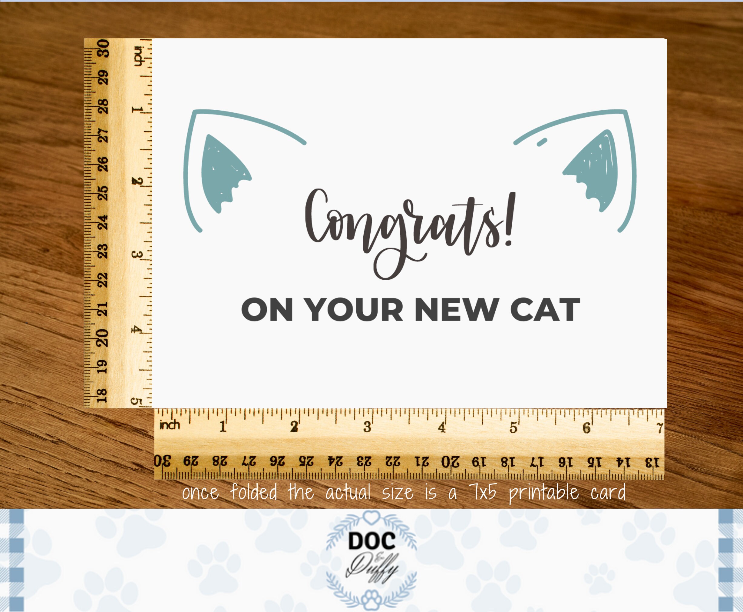 New Cat Card Printable Cat Ears Congrats New Cat Greeting Etsy