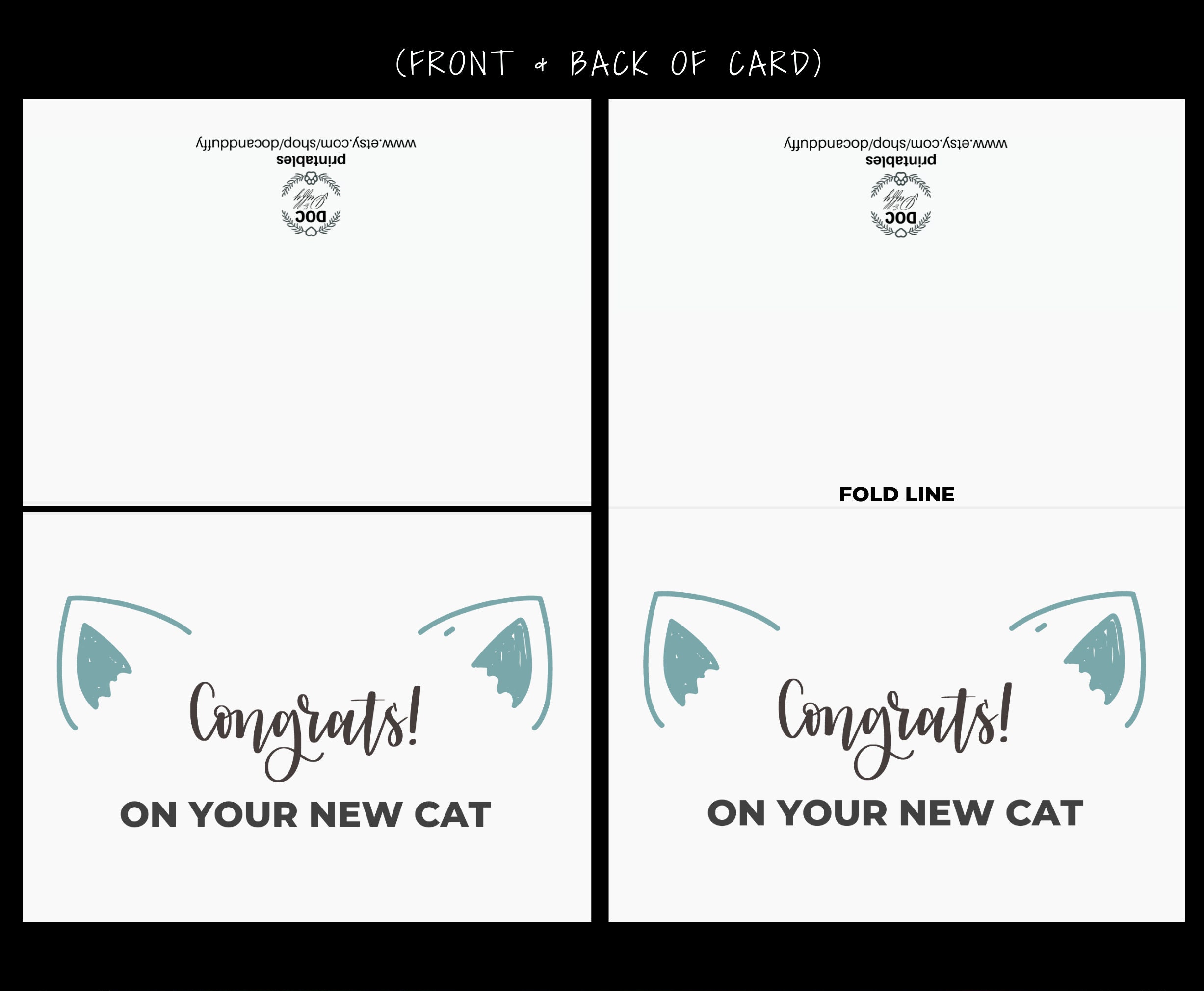 New Cat Card Printable Cat Ears Congrats New Cat Greeting Etsy