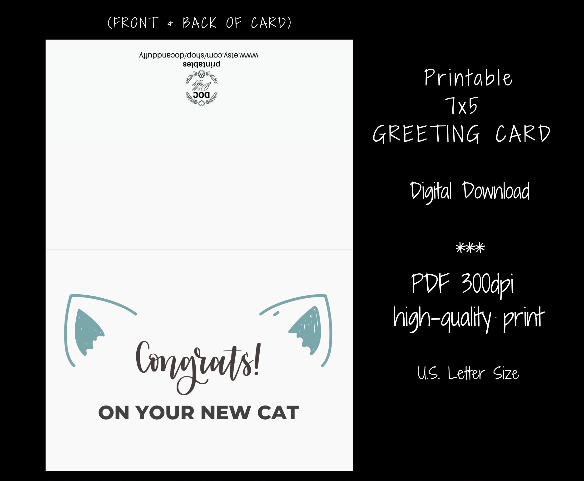 New Cat Card Printable Cat Ears Congrats New Cat Greeting Etsy