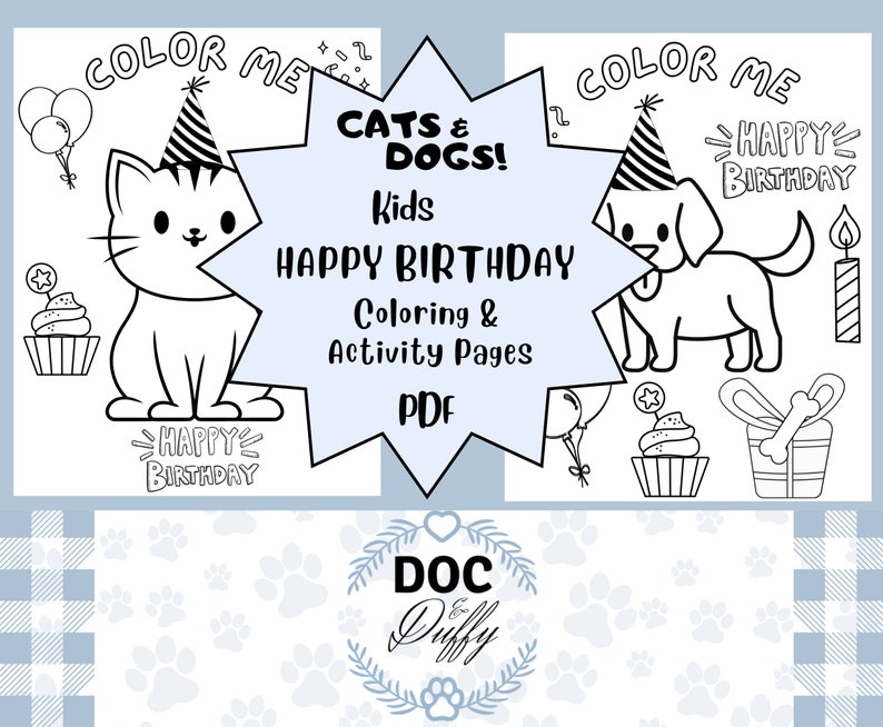Printable Happy Birthday Animal Coloring Pages for Kids - Etsy