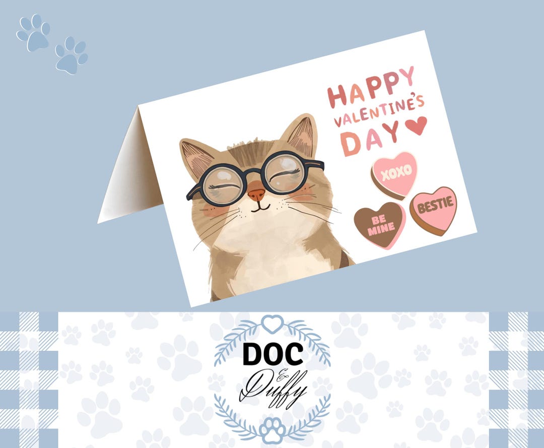 Printable Valentines Day Card, Cat Lover, Pet Vday Card, DIY Blank Card ...