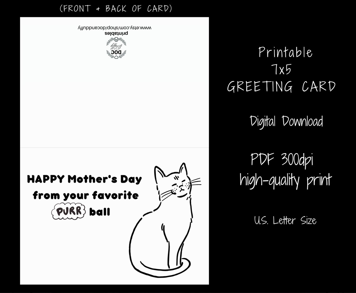 Printable Mother's Day Cat Card, Mothers Day Card for Cat Mom ...