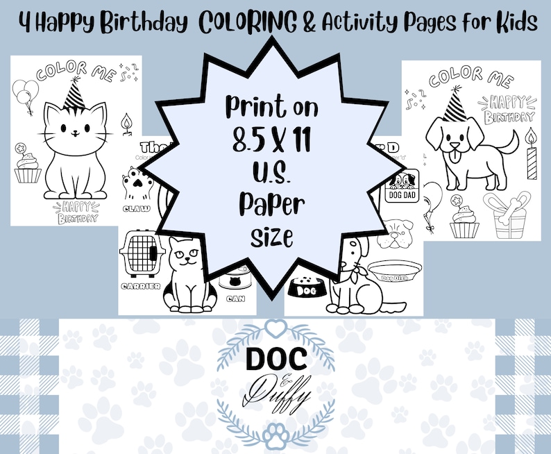 Printable Happy Birthday Animal Coloring Pages for Kids - Etsy