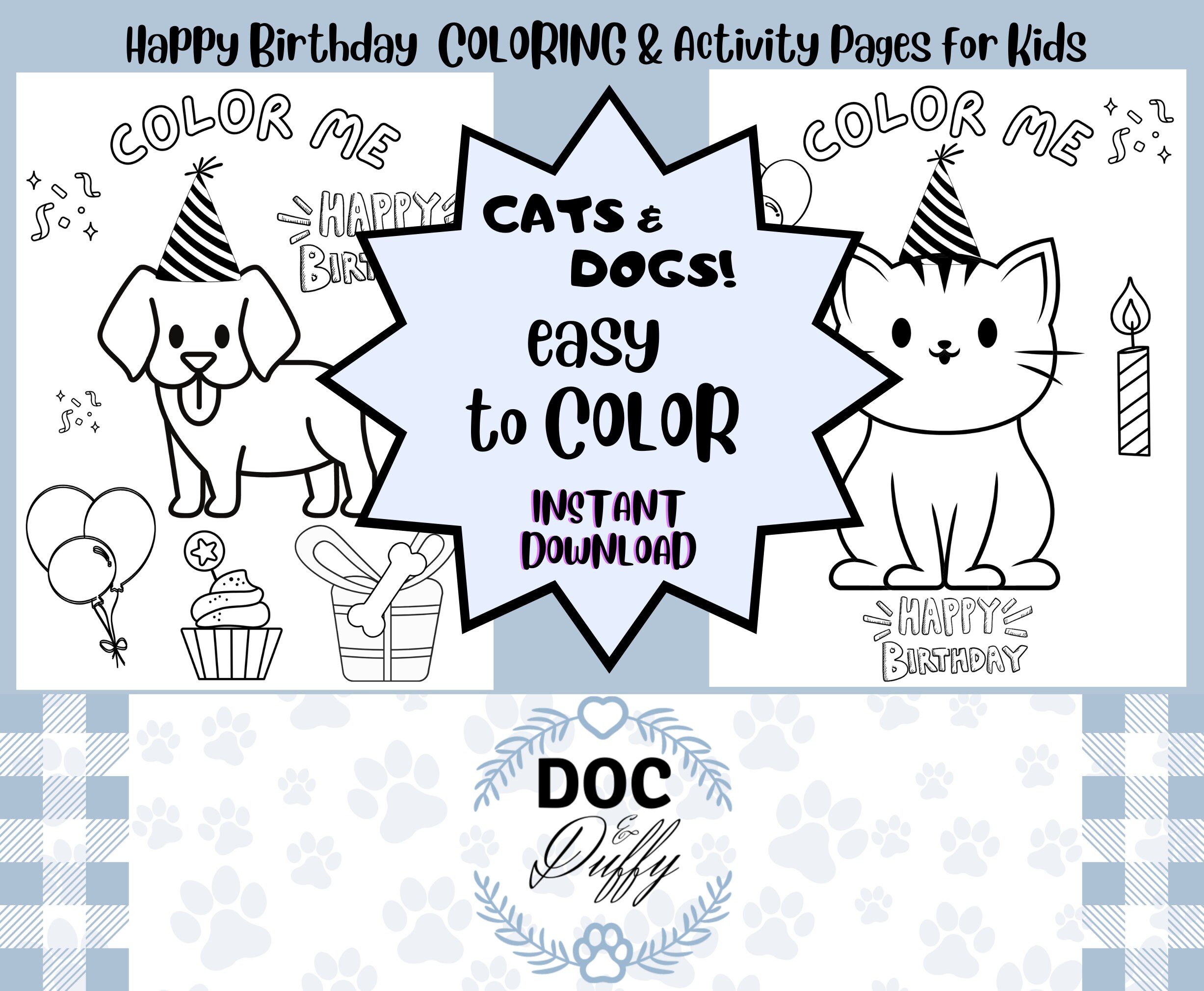 dog and cat happy birthday Images High Quality Grahic Happy Birthday Cat and Dog Coloring Pages for Kids (PDF) - Etsy