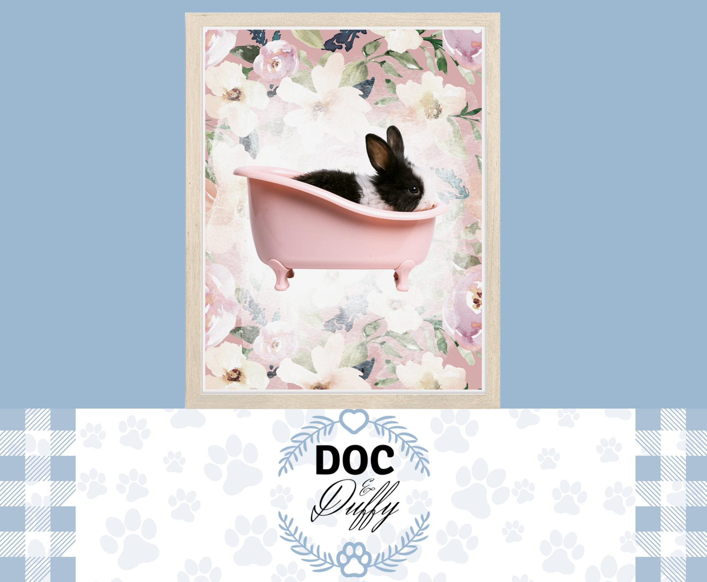 Bathroom Wall Picture Bunny in A Tub Wall Art Animal in a Tub Etsy