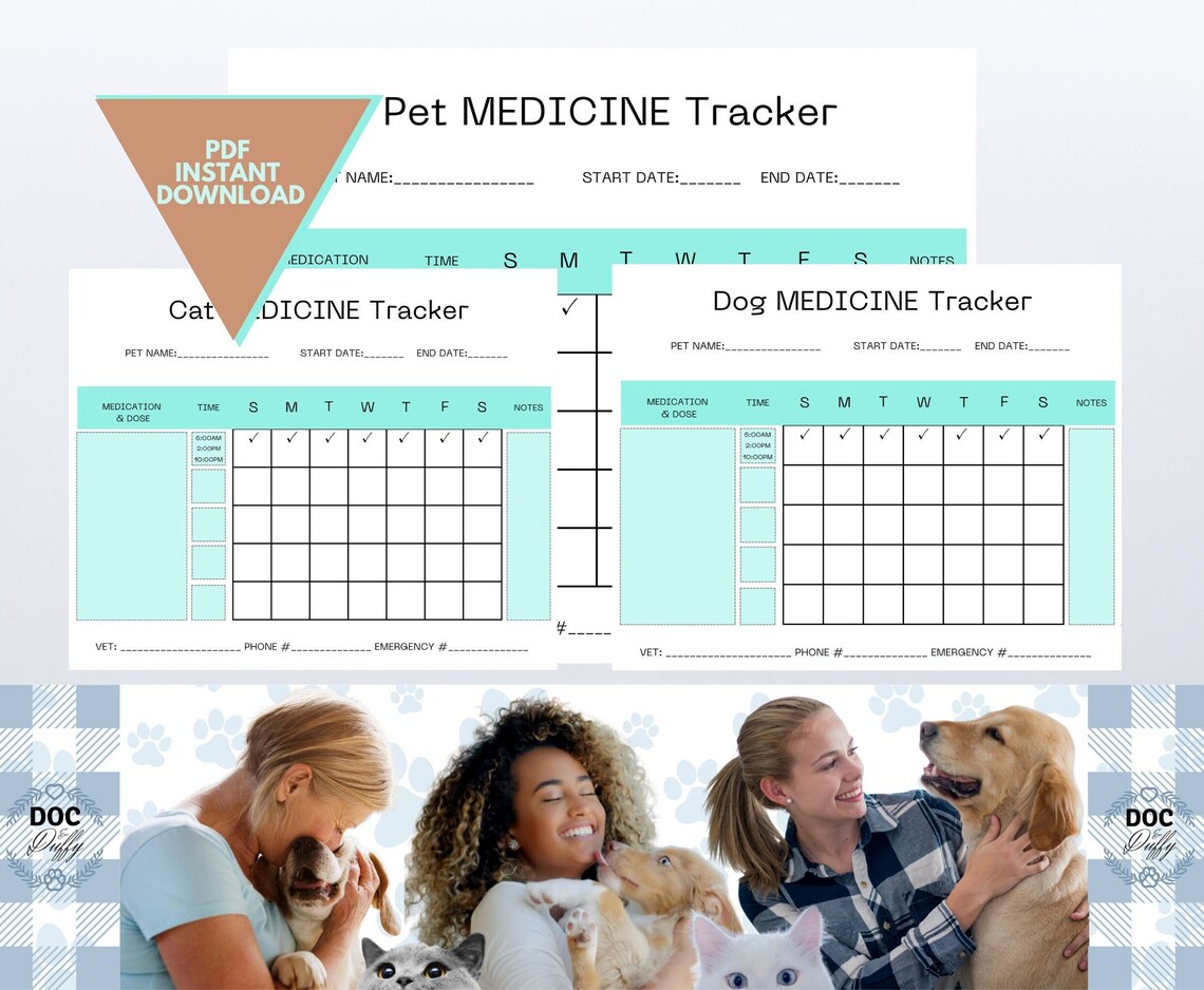 Pet Medicine Tracker, Dog Medication Tracker Printable, Cat Medication ...