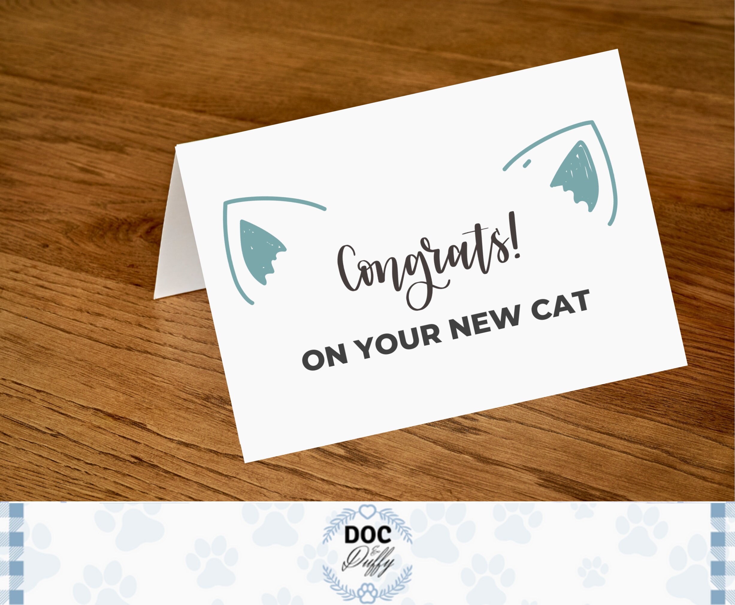New Cat Card Printable Cat Ears Congrats New Cat Greeting Etsy