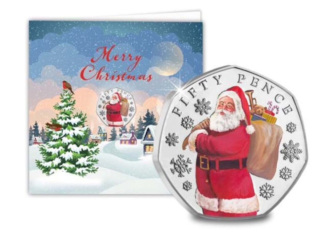 Father Christmas Colour BU 50p Coin in Card Etsy UK