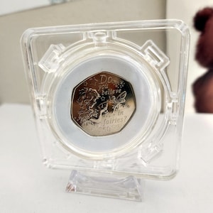 Peter Pan 50p Do you Believe in fairies coin in Acrylic Rotating Display Stand
