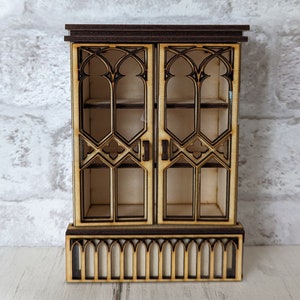 Miniature 1:12 gothic curio cabinet DIY kit, miniature gothic cupboard kit, miniature dollhouse gothic cabinet DIY kit.