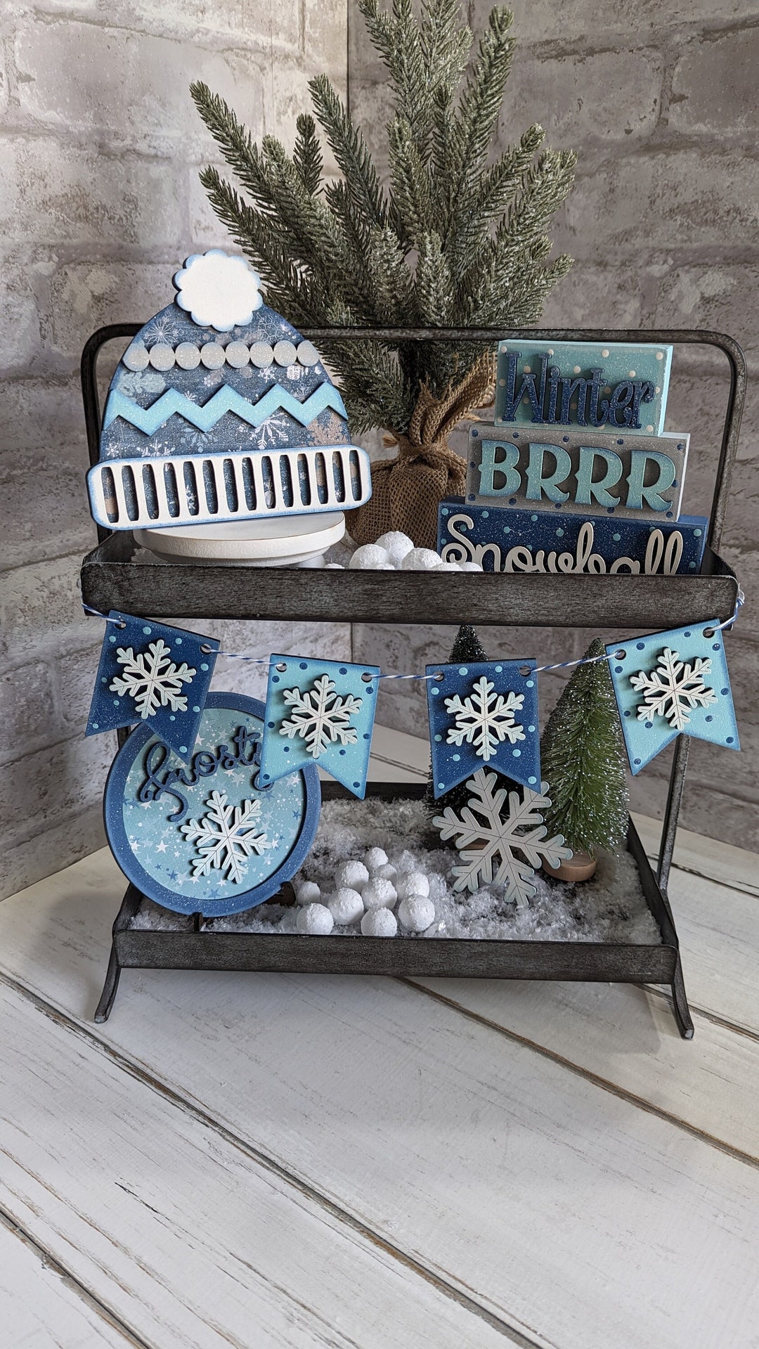 Christmas Winter Themed Tiered Tray Decor, Winter Tiered Tray Bundle