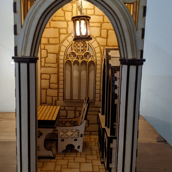 Book Nook SVG laser cut digital file ~ Castle Study Book Nook SVG file. ~ Gothic castle room Book Nook Laser file.