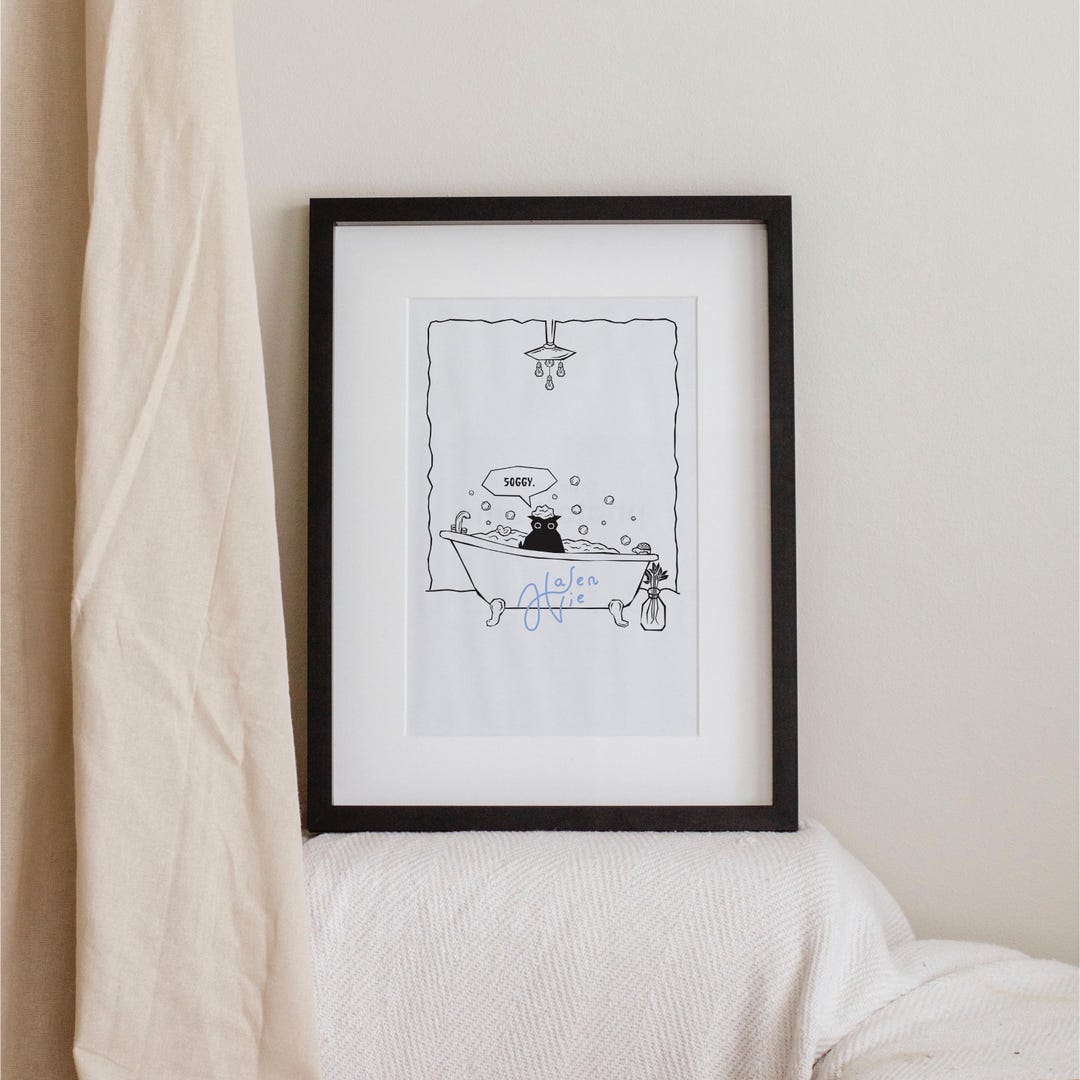 Black Cat in Bathtub Wall Art / Bathroom Wall Art / Minimalist / Black ...