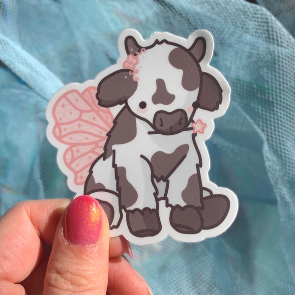 fluffy princess cow sticker / matte vinyl / fairy cow sticker