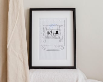 imposter plant black cat on window / room wall art / minimalist / black and white print / funny cat poster / printable digital download