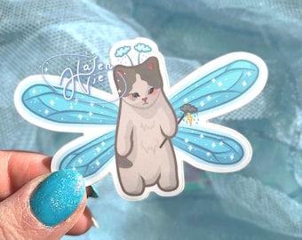 chonky cloudy fairy sticker | glossy vinyl , fairy core, cottage core, coquette, grumpy cat, meme sticker, sad, funny, cat tears, cat crying