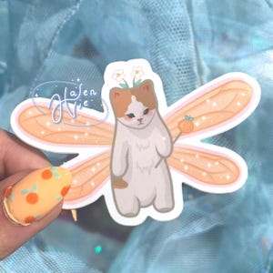 adesivo de fada de flor de laranjeira robusta | vinil brilhante, decalque de garrafa de água, adesivo para laptop, scrapbooking, gato malhado, amantes de laranja, presentes para gatos