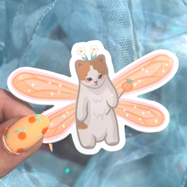 chonky orange blossom fairy sticker / glossy vinyl / fairy cat