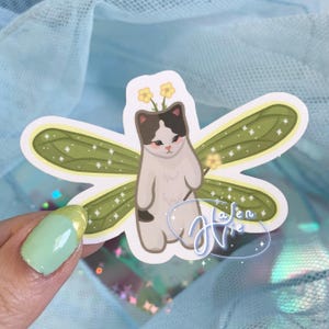 fée de jardin chonky | vinyle brillant, coeur de fée, cadeau pour amoureux des chats, scrapbooking, décalcomanie, coquette, cottagecore, capricieux, portable, bouteille d'eau