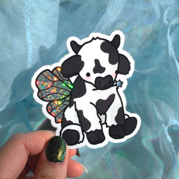 fluffy punk cow sticker / glossy vinyl / fairy cow sticker