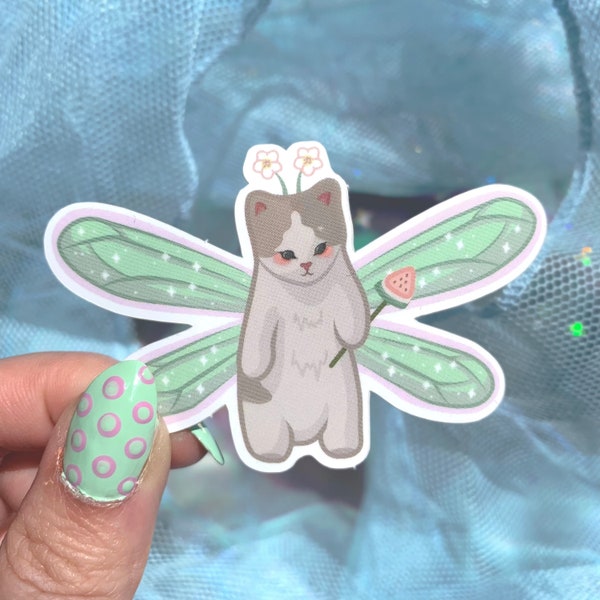 chonky watermelon fairy sticker / glossy vinyl / fairy cat