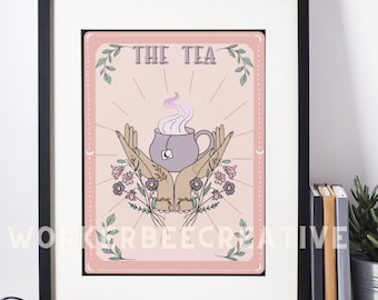 Tarot Card Tea Print, Tarot Card print, Tarot Art Print, Tarot Card Post, Tea Print, Tea Art Print, Witchy Art Print, Digital download print