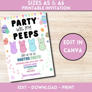 Party With My Peeps Invitation, Bunny Invitation, Easter Invitation, Easter Egg Editable Template, Party