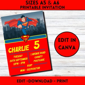 Superhero Party Invitation | Digital Download | Editable Invite | Canva Printable Template | birthday boys girls kids children
