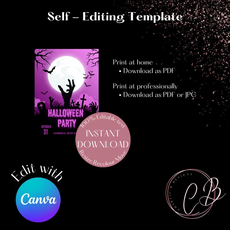 Pink Halloween Party Invitation | Digital Download | Editable | Kids ...