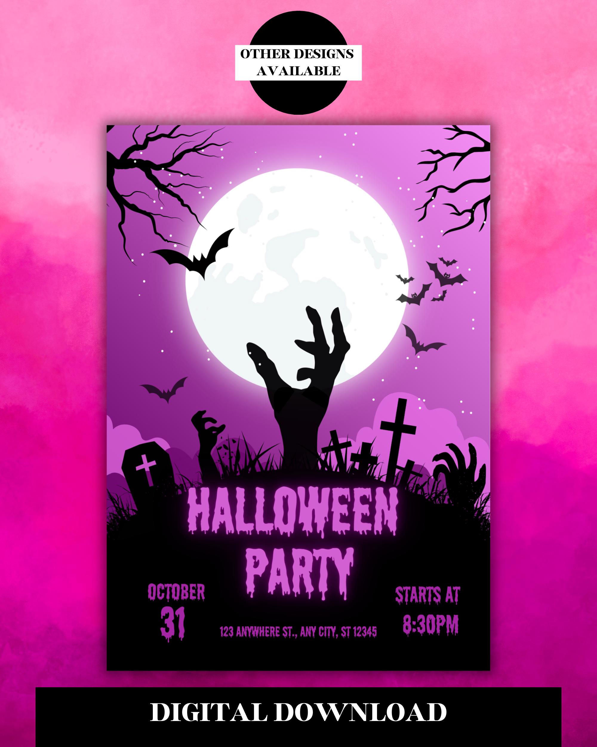 Pink Halloween Party Invitation | Digital Download | Editable | Kids ...