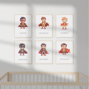 SUPERHERO BEDROOM ART, Set of 6, Colorful Kids Room, Bright boys bedroom Prints, Digital Download, Printable Artwork, Positive Affirmation