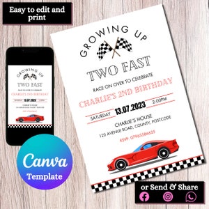 Editable TWO Fast Birthday Invitation Race Car 2nd Birthday Invite Racing Car Vintage Racecar Printable Template Instant Download