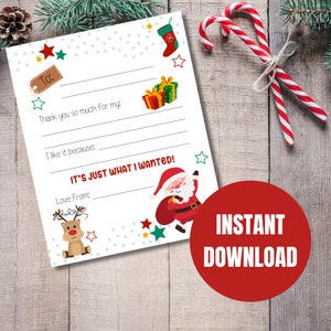 GRACIAS carta de NAVIDAD / Imprimible / Descarga digital / Descarga instantánea / Tarjetas de agradecimiento de Navidad para niños, Carta de Navidad Santa