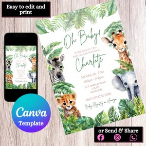 EDITABLE Safari Baby Shower Invitation Boy Suite, Jungle Greenery printable template DOWNLOAD invite, DIGITAL file,