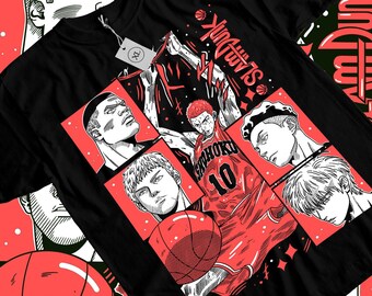 camiseta slamdunk, anime slamdunk, camisa hanamichi sakuragi, camisa shohoku, manga slam dunk, camisa de anime japonés, camisa Kaede Rukawa