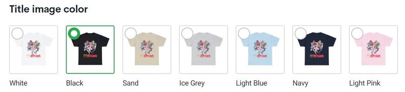 May include: Eight t-shirts in different colors, each featuring a graphic design of a colorful, stylized, abstract creature with the text "The Shadows" underneath. The colors are white, black, sand, ice grey, light blue, navy, and light pink.