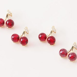 4PCS CZ Cherry Charms, Glass Cherry Charms, Cubic Zirconia Fruits Charms Pendants , Brass Accessories Jewelry Making Findings