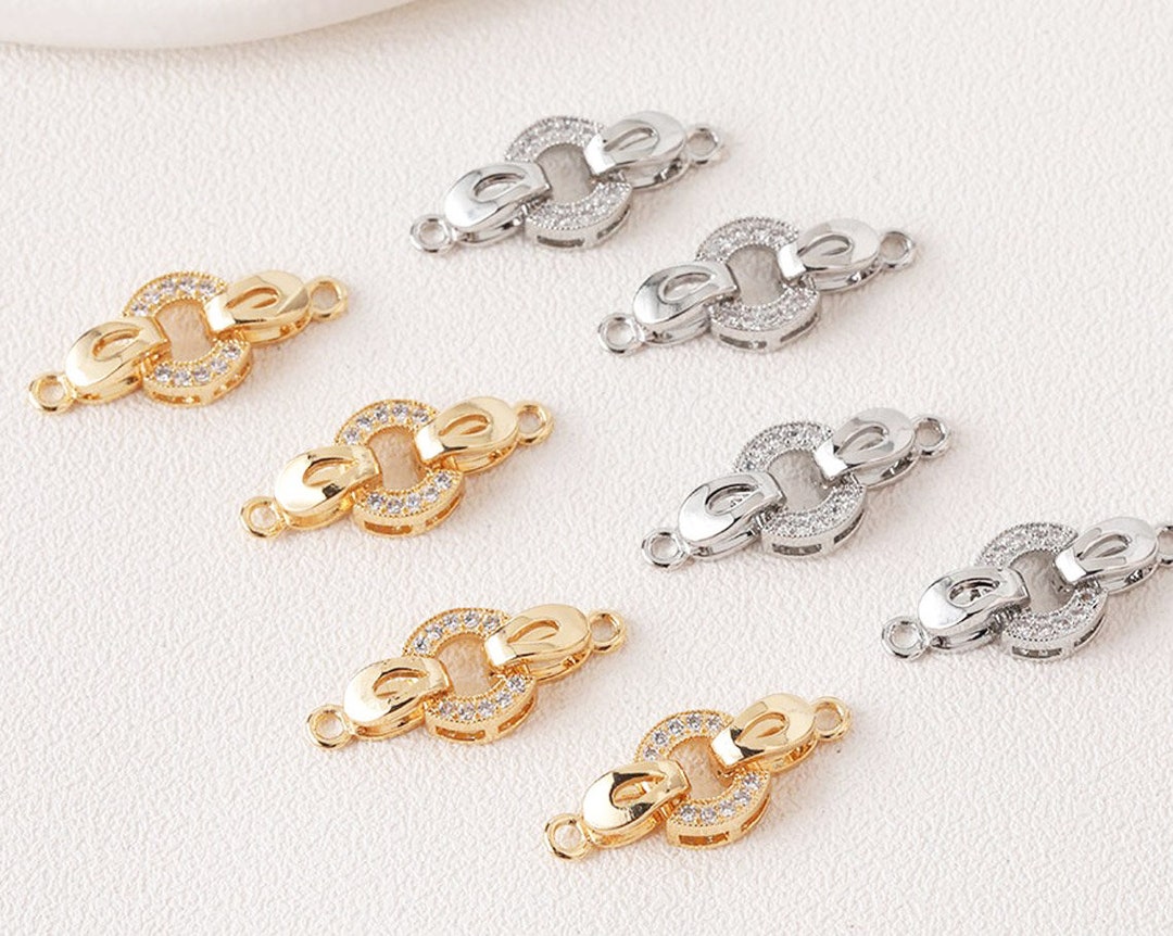 2PCS Dainty Cz Pave Bracelet Connectors Link Buckle Necklace Chain Connectors , Jewelry Making