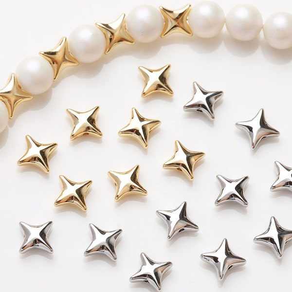 10PCS Dainty Celestial North Star Brass Beads Spacer Bead for Jewelry Making Bracelet Necklace DIY 14k Gold Plated Accessories