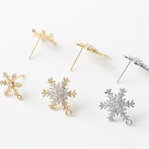 4pcs Cubic Zirconia snowflake Ear Studs Earrings, Daisy Personalized Earrings, Jewelry Making Findings , 14k Gold Plating Brass