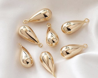 6 pièces boucles d'oreilles en forme de goutte d'eau pendentifs à breloques, breloque en forme de goutte d'or, fournitures de boucles d'oreilles pour la fabrication de bijoux bricolage en laiton plaqué or 14 carats