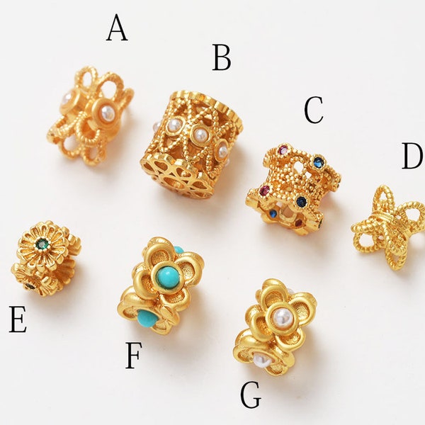6pcs  Dainty Brass Flower Spacer Beads, Jewelry Making Bracelet Necklace Findings Components 14k gold plating Accessories