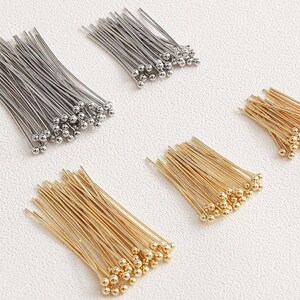 100PCS Brass Ball pins Head Pins Needles, 15/20/25/30/35mm Gold Ball Pins, Pendants Connectors, Jewelry Making Findings 18K Gold Plated