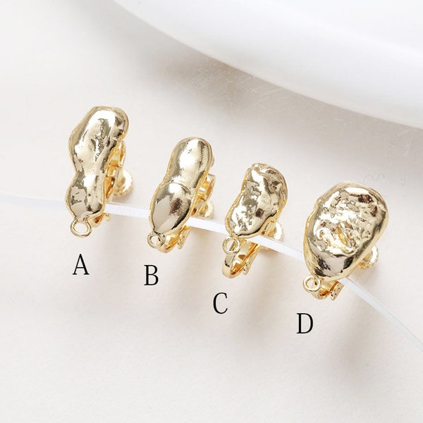 4PCS Dainty Personalized Clip on Earrings Can Hang, Diy for Jewelry Making Earrings Findings, Hand Made Brass 14k Gold Plated