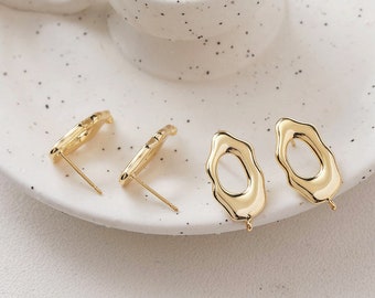 4pcs Irregular Hollowed Out Geometry Earrings Ear Studs, Personalized Earrings Supplies Diy Jewelry Making Findings Brass 14k Gold Plated